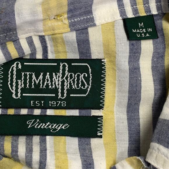 GITMAN BROS VINTAGE Size M White Grey Yellow Plaid One Pocket Long Sleeve Shirt - Picture 7 of 8